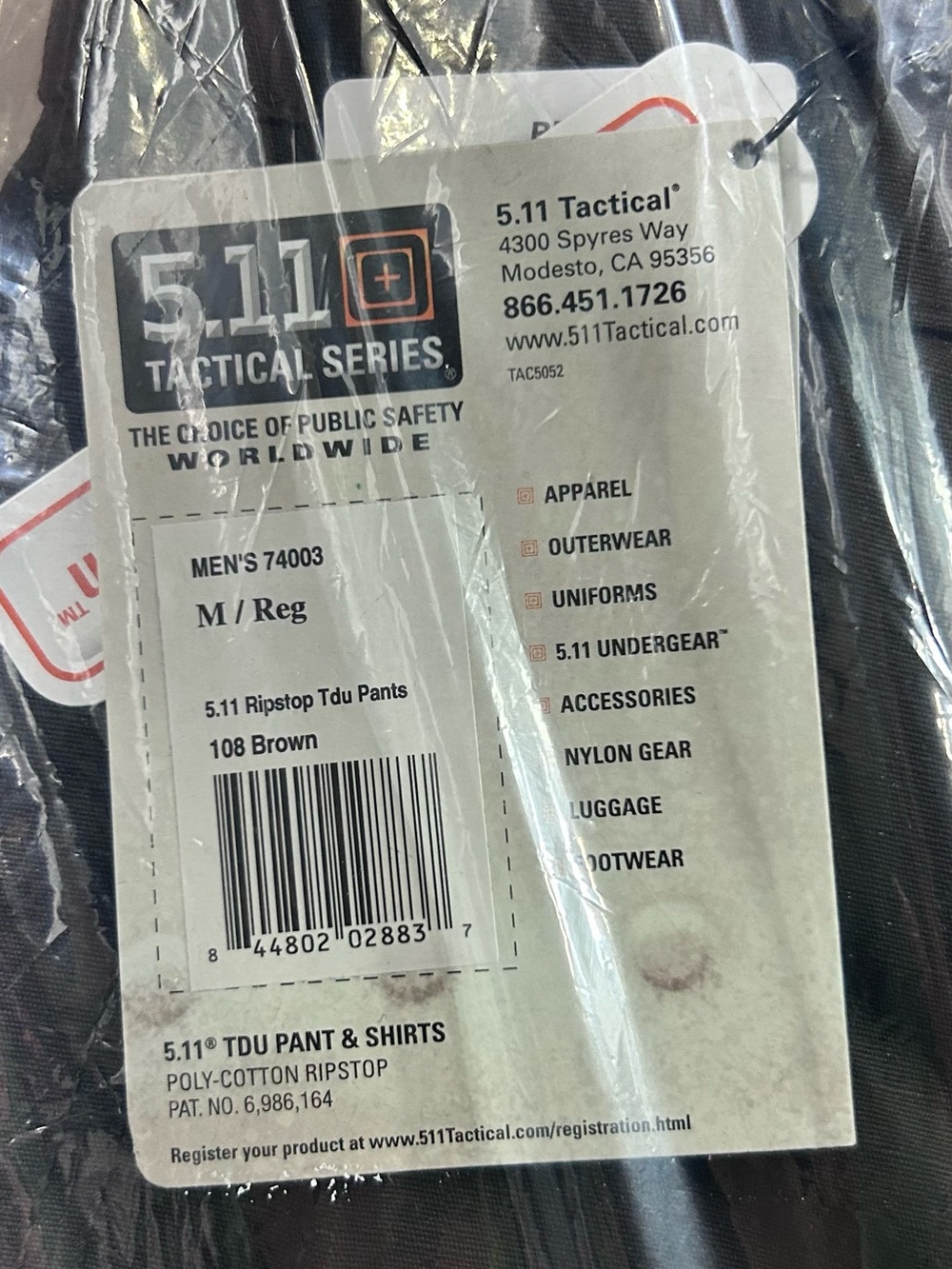 NWT 5.11 Tactical Ripstop Tdu Pants Brown M Short